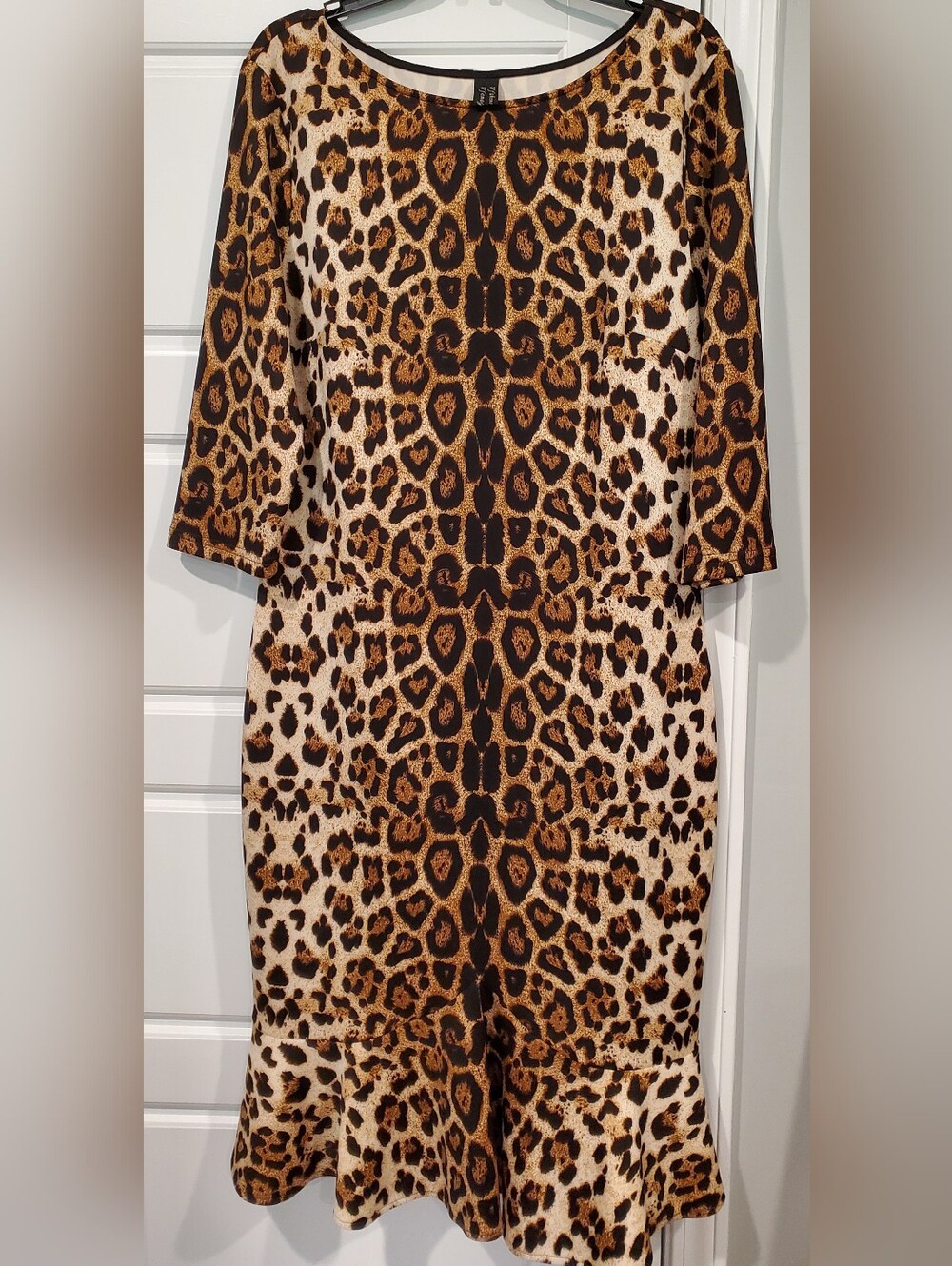 Leopard Print Long-Sleeve Sheath Dress in Brown
